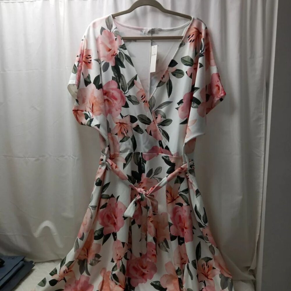 ❤️ Yours Pretty White Pink And Green Floral Pattern Dress Size 26-28 BNWT